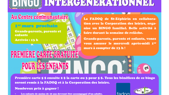 Bingo intergénérationnel 1er mars