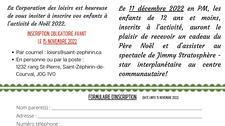 Noël des enfants - date limite inscription 15 novembre