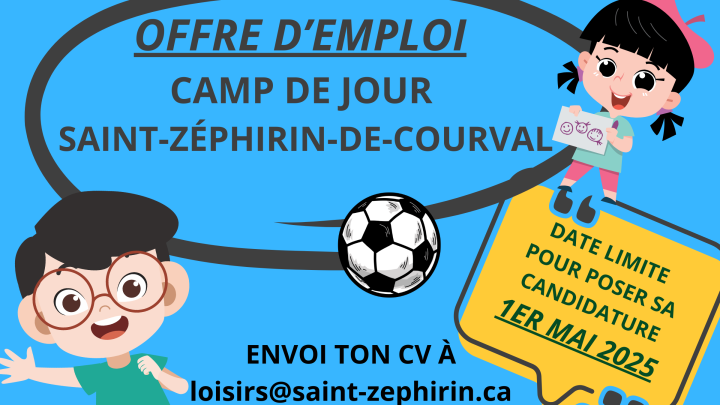 Offres d'emploi Camp de jour - Date limite 1er mai 2025