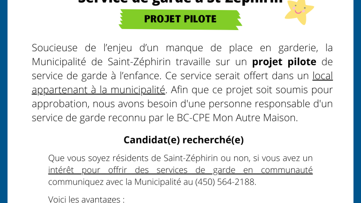 Projet pilote - Service de garde en communauté