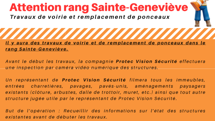 Aux résidents du rang Sainte-Geneviève IMPORTANT À LIRE !