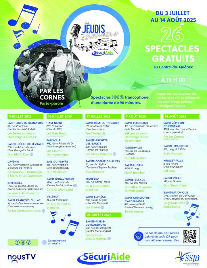 Les Jeudis en Chansons 3 juillet au 14 août 26 spectacles gratuits