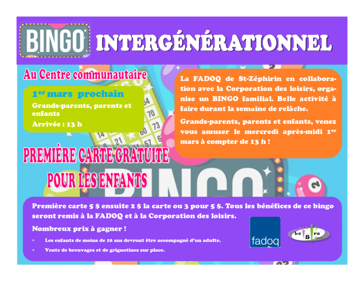 Bingo intergénérationnel 1er mars