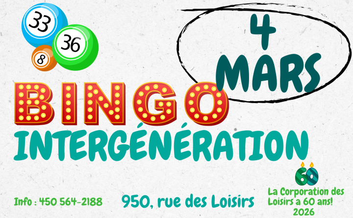 BINGO intergénération mercredi le 4 mars