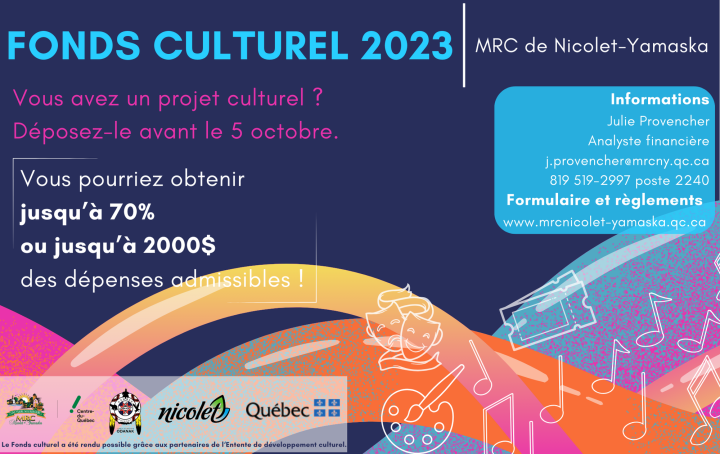 Second appel de projets Fonds culturel de la MRC de Nicolet-Yamaska