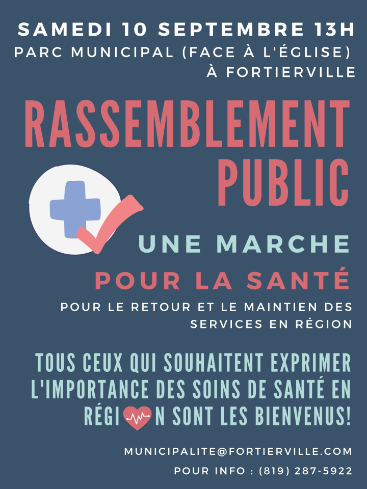 Rassemblement public à Fortierville - Services de santé en région