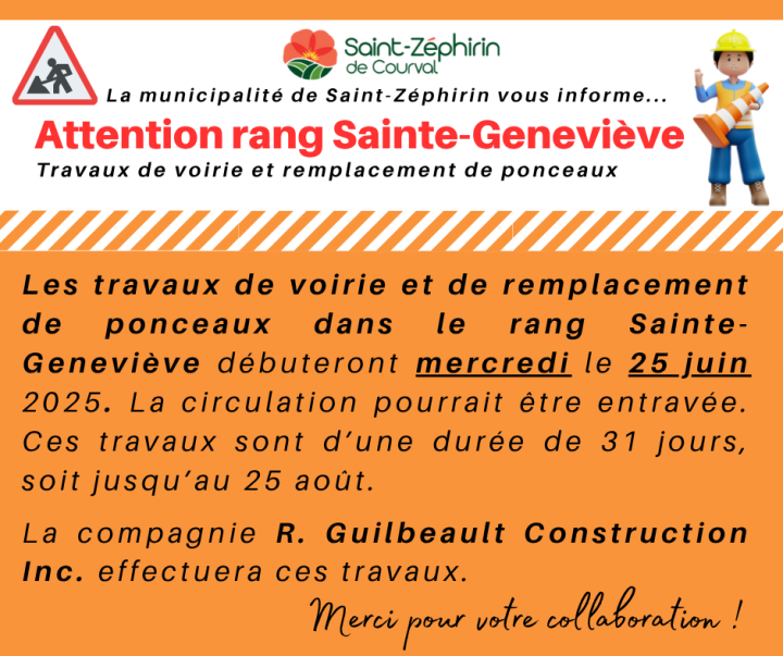 Travaux importants dans le rang Sainte-Geneviève