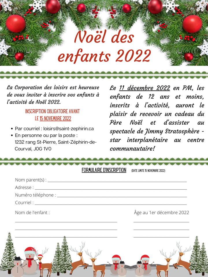 Noël des enfants - date limite inscription 15 novembre