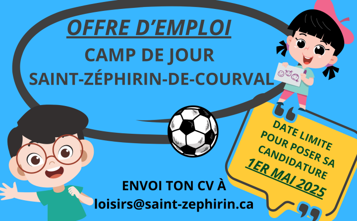Offres d'emploi Camp de jour - Date limite 1er mai 2025