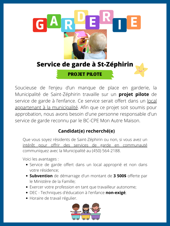 Projet pilote - Service de garde en communauté