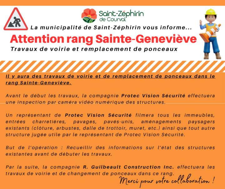 Aux résidents du rang Sainte-Geneviève IMPORTANT À LIRE !